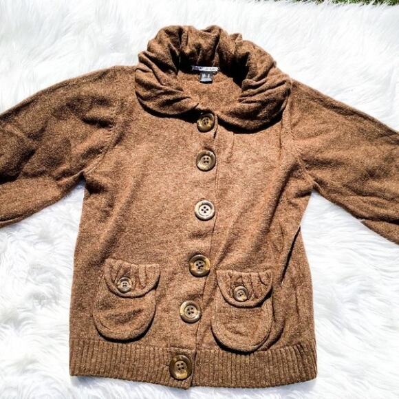Mac & Lac Brown Big Button Sweater Pocket Size M Retro Medium Unique Winter Fall - Picture 1 of 8